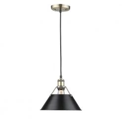 Orwell AB 1-Light Aged Brass Pendant with Black Shade by Golden Lighting