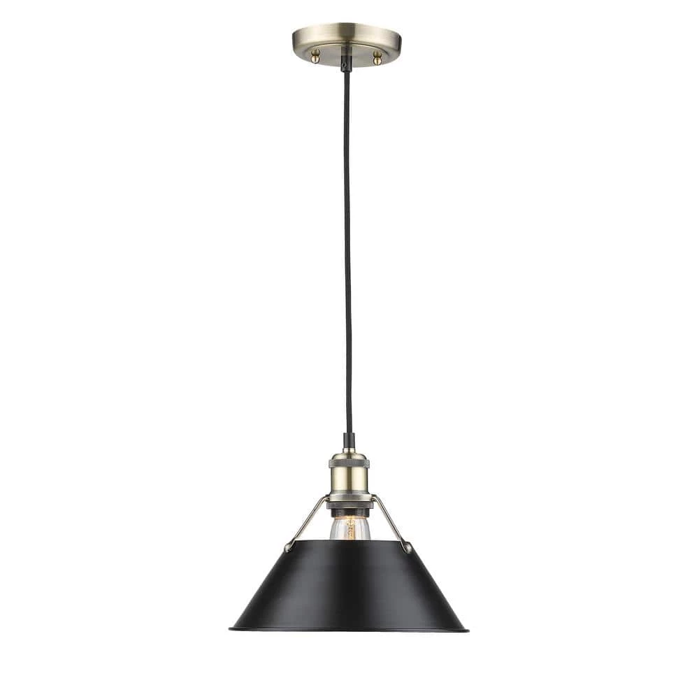 Orwell AB 1-Light Aged Brass Pendant with Black Shade by Golden Lighting 3 Orwell AB 1-Light Aged Brass Pendant with Black Shade by Golden Lighting