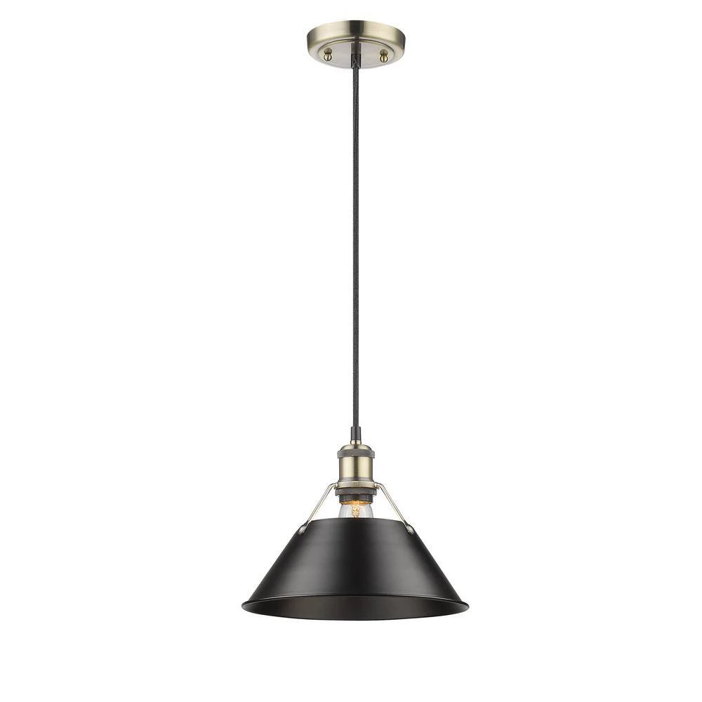 Orwell AB 1-Light Aged Brass Pendant with Black Shade by Golden Lighting 4 Orwell AB 1-Light Aged Brass Pendant with Black Shade by Golden Lighting - Image 2