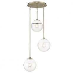 Dixon 3-Light Aged Brass Pendant with Clear Glass and White Cap by Golden Lighting