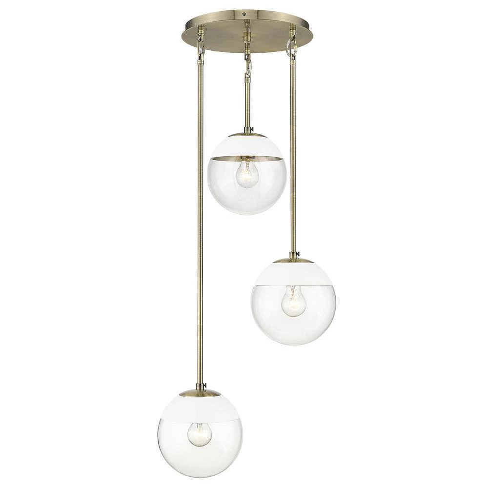 Dixon 3-Light Aged Brass Pendant with Clear Glass and White Cap by Golden Lighting 3 Dixon 3-Light Aged Brass Pendant with Clear Glass and White Cap by Golden Lighting