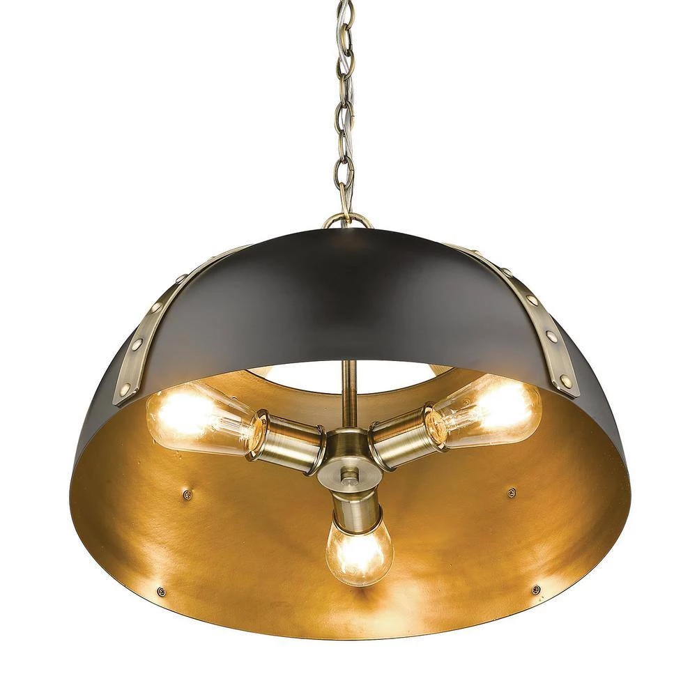 Aldrich 3-Light Pendant in Aged Brass by Golden Lighting 5 Aldrich 3-Light Pendant in Aged Brass by Golden Lighting - Image 3