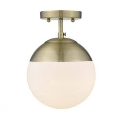 Dixon 10.5 in. 1-Light Aged Brass Semi-Flush Mount by Golden Lighting