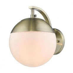 Dixon 1-Light Aged Brass with Opal Glass and Aged Brass Cap Sconce by Golden Lighting