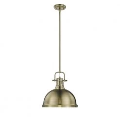 Duncan AB 1-Light Aged Brass Pendant with Aged Brass Shade by Golden Lighting