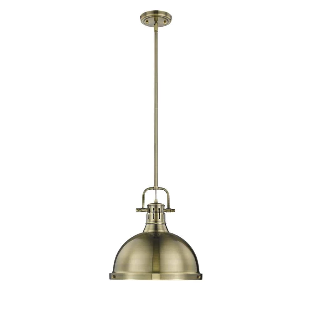 Duncan AB 1-Light Aged Brass Pendant with Aged Brass Shade by Golden Lighting 3 Duncan AB 1-Light Aged Brass Pendant with Aged Brass Shade by Golden Lighting