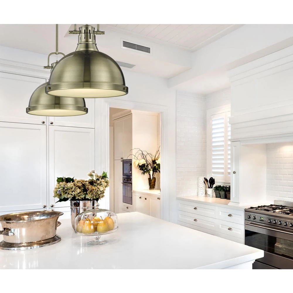 Duncan AB 1-Light Aged Brass Pendant with Aged Brass Shade by Golden Lighting 4 Duncan AB 1-Light Aged Brass Pendant with Aged Brass Shade by Golden Lighting - Image 2