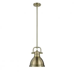 Duncan AB 1-Light Aged Brass Pendant with Aged Brass Shade by Golden Lighting
