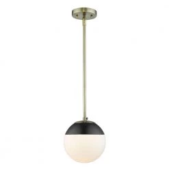 Dixon 1-Light Aged Brass with Opal Glass and Black Cap Mini Pendant by Golden Lighting