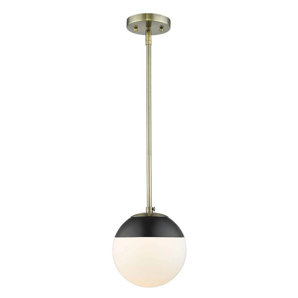 Dixon 1-Light Aged Brass with Opal Glass and Black Cap Mini Pendant by Golden Lighting 3 Dixon 1-Light Aged Brass with Opal Glass and Black Cap Mini Pendant by Golden Lighting