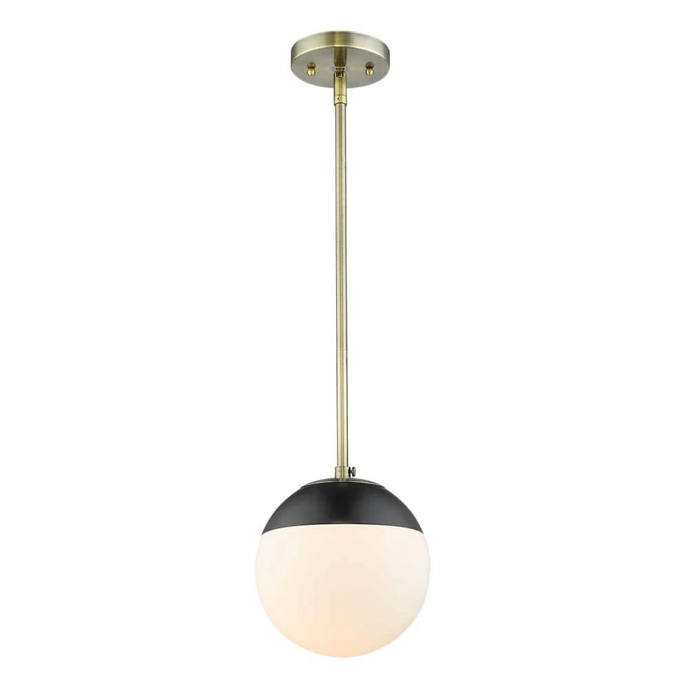 Dixon 1-Light Aged Brass with Opal Glass and Black Cap Mini Pendant by Golden Lighting 4 Dixon 1-Light Aged Brass with Opal Glass and Black Cap Mini Pendant by Golden Lighting - Image 2