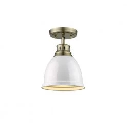 Duncan AB 1-Light Aged Brass Flush Mount Light by Golden Lighting