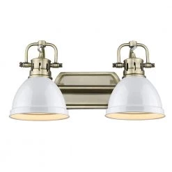 Duncan 16.5 in. 2-Light Aged Brass Vanity Light with White Shades by Golden Lighting