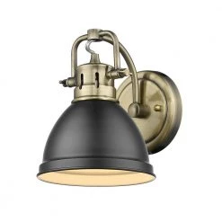 Duncan Collection Aged Brass 1-Light Bath Sconce Light with Matte Black Shade by Golden Lighting