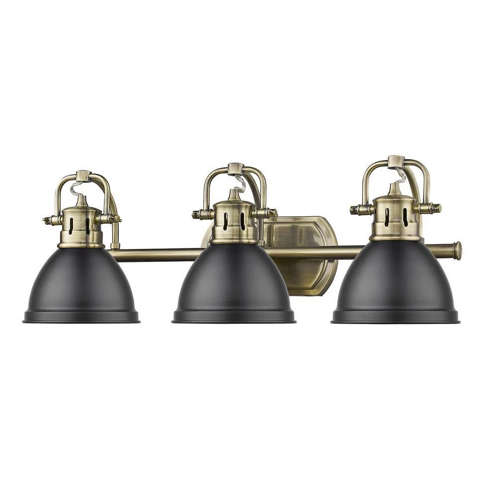 Duncan 3-Light Aged Brass Bath Light with Matte Black Shade by Golden Lighting 5 Duncan 3-Light Aged Brass Bath Light with Matte Black Shade by Golden Lighting - Image 3
