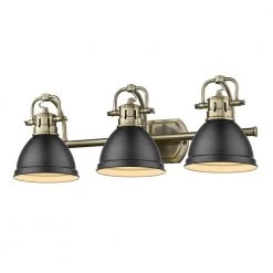 Duncan 3-Light Aged Brass Bath Light with Matte Black Shade by Golden Lighting