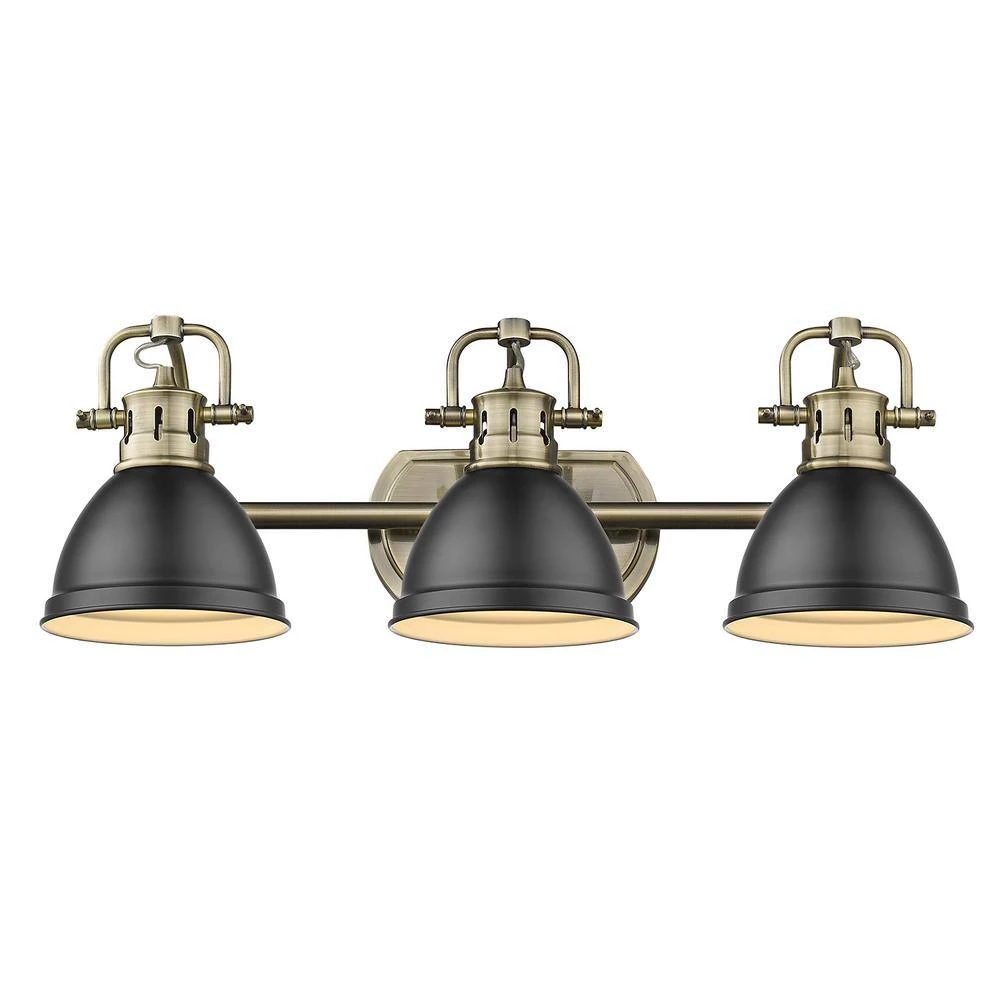 Duncan 3-Light Aged Brass Bath Light with Matte Black Shade by Golden Lighting 4 Duncan 3-Light Aged Brass Bath Light with Matte Black Shade by Golden Lighting - Image 2