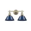 Orwell AB 2-Light Aged Brass Bath Light with Navy Blue Shade by Golden Lighting