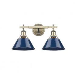 Orwell AB 2-Light Aged Brass Bath Light with Navy Blue Shade by Golden Lighting