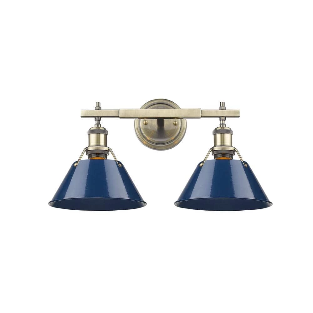 Orwell AB 2-Light Aged Brass Bath Light with Navy Blue Shade by Golden Lighting 3 Orwell AB 2-Light Aged Brass Bath Light with Navy Blue Shade by Golden Lighting