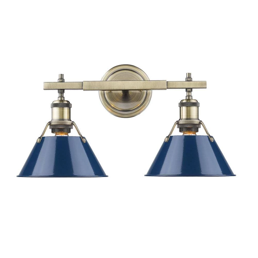 Orwell AB 2-Light Aged Brass Bath Light with Navy Blue Shade by Golden Lighting 5 Orwell AB 2-Light Aged Brass Bath Light with Navy Blue Shade by Golden Lighting - Image 3