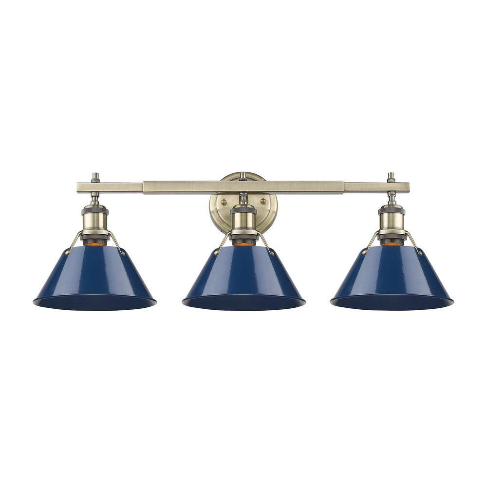 Orwell AB 3-Light Aged Brass Bath Light with Navy Blue Shade by Golden Lighting 4 Orwell AB 3-Light Aged Brass Bath Light with Navy Blue Shade by Golden Lighting - Image 2