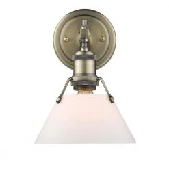 Orwell AB 1-Light Aged Brass Bath Light with Opal Glass Shade by Golden Lighting