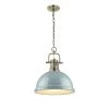 Duncan AB 1-Light Aged Brass Pendant with Seafoam Shade by Golden Lighting 2 Duncan AB 1-Light Aged Brass Pendant with Seafoam Shade by Golden Lighting -Golden Lighting Shop aged brass with sea foam shade golden lighting chandeliers 3602 l ab sf 64 1000