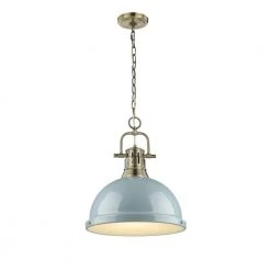 Duncan AB 1-Light Aged Brass Pendant with Seafoam Shade by Golden Lighting
