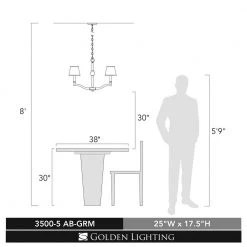 Kiley Collection 5-Light Aged Brass Chandelier by Golden Lighting 11 Kiley Collection 5-Light Aged Brass Chandelier by Golden Lighting -Golden Lighting Shop aged brass with tuxedo shade golden lighting chandeliers 5005mpabgrm 44 1000