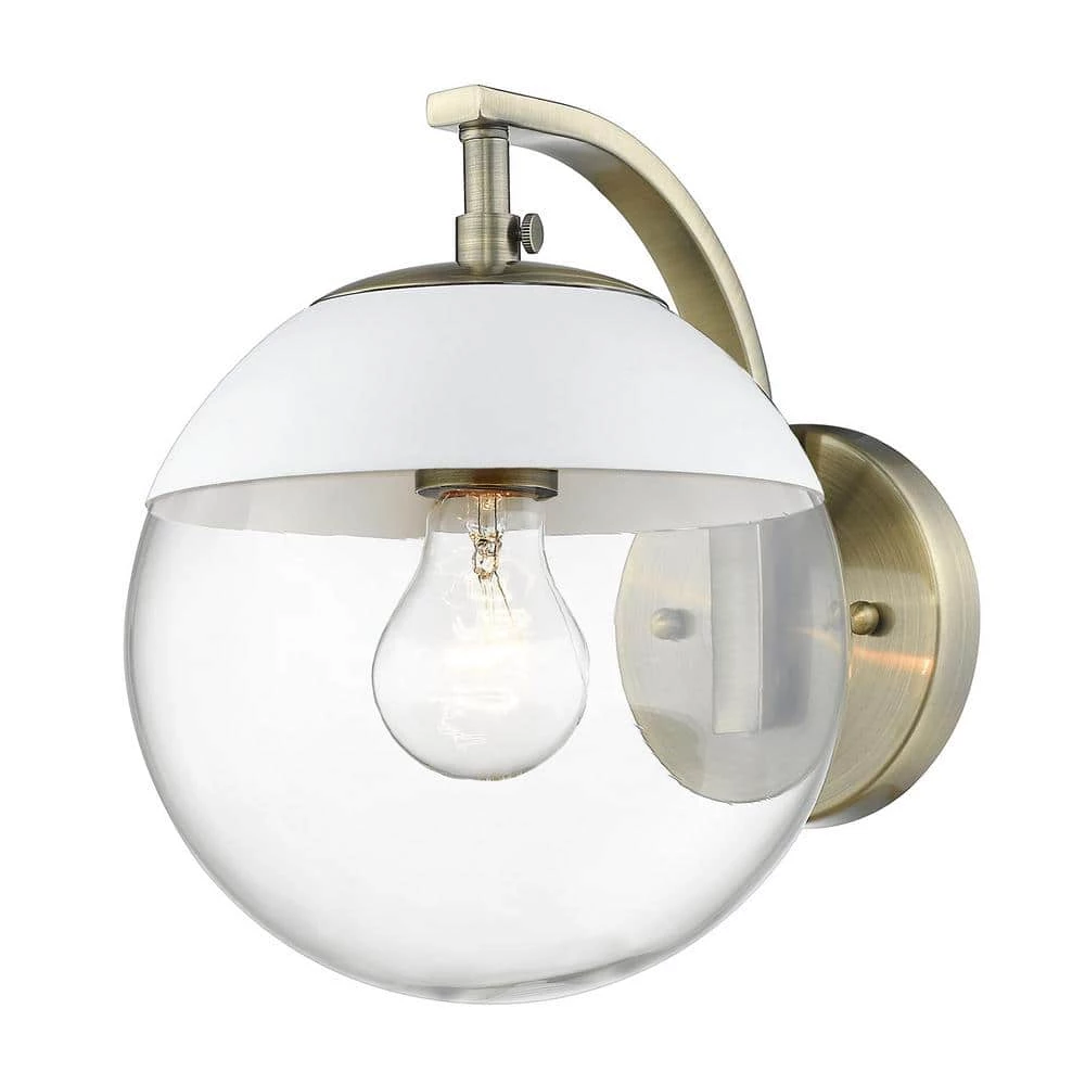 Dixon 1-Light Aged Brass with Clear Glass and White Cap Sconce by Golden Lighting 3 Dixon 1-Light Aged Brass with Clear Glass and White Cap Sconce by Golden Lighting