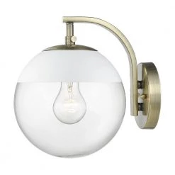 Dixon 1-Light Aged Brass with Clear Glass and White Cap Sconce by Golden Lighting 6 Dixon 1-Light Aged Brass with Clear Glass and White Cap Sconce by Golden Lighting -Golden Lighting Shop aged brass with white shade and clear glass golden lighting vanity lighting 3219 1w ab wht c3 1000