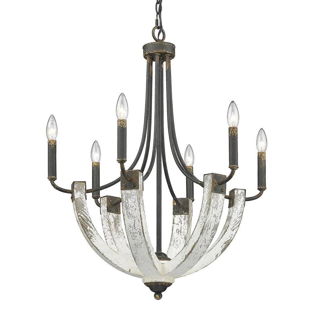 Elwood 6-Light Antique Black Iron Chandelier by Golden Lighting 5 Elwood 6-Light Antique Black Iron Chandelier by Golden Lighting - Image 3