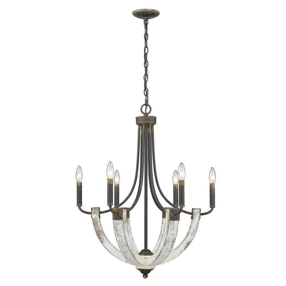 Elwood 6-Light Antique Black Iron Chandelier by Golden Lighting 4 Elwood 6-Light Antique Black Iron Chandelier by Golden Lighting - Image 2