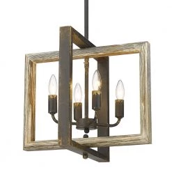Harvey 4-Light Antique Black Iron Pendant by Golden Lighting