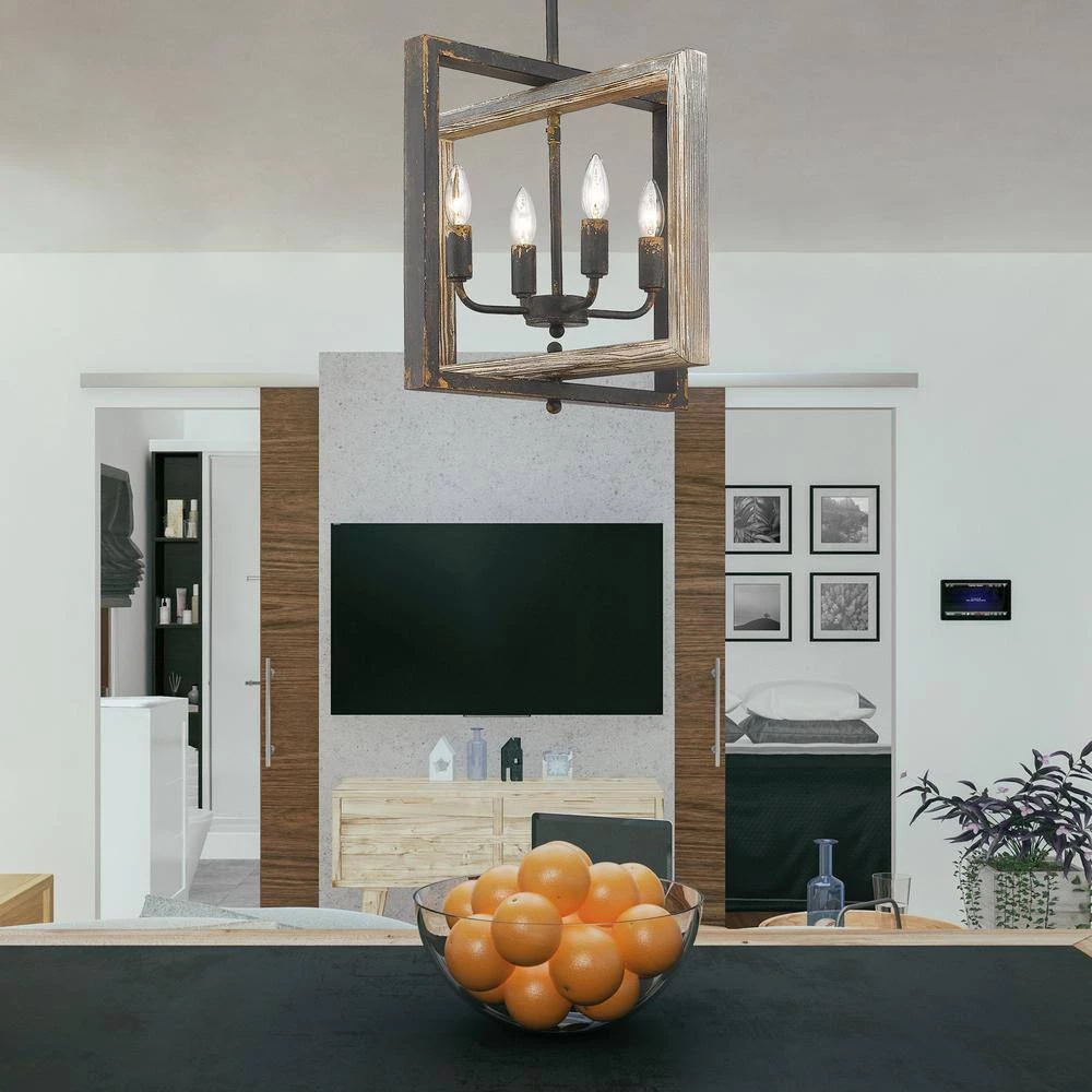 Harvey 4-Light Antique Black Iron Pendant by Golden Lighting 4 Harvey 4-Light Antique Black Iron Pendant by Golden Lighting - Image 2