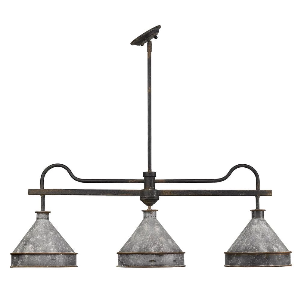 Jasper 3-Light Antique Black Iron Pendant with Galvanized Steel Shade by Golden Lighting 5 Jasper 3-Light Antique Black Iron Pendant with Galvanized Steel Shade by Golden Lighting - Image 3