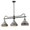 Jasper 3-Light Antique Black Iron Pendant with Galvanized Steel Shade by Golden Lighting
