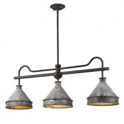 Jasper 3-Light Antique Black Iron Pendant with Galvanized Steel Shade by Golden Lighting