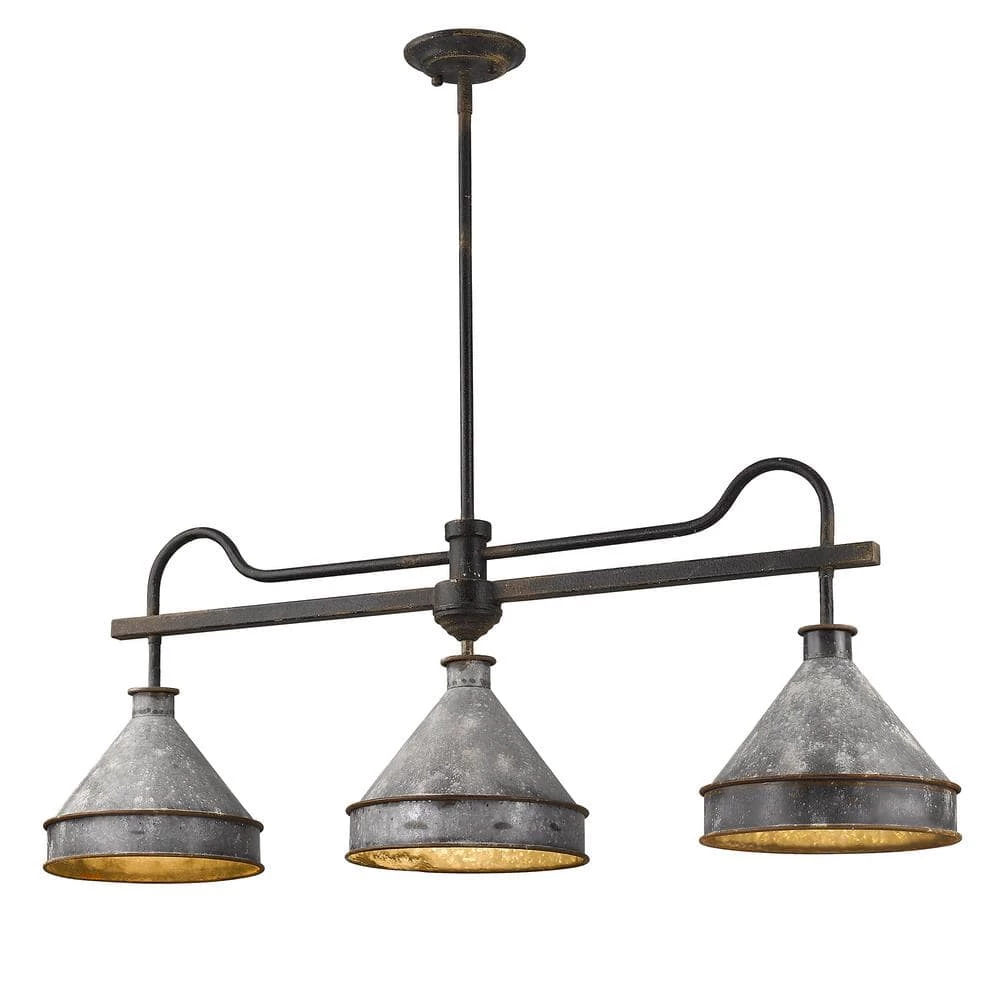 Jasper 3-Light Antique Black Iron Pendant with Galvanized Steel Shade by Golden Lighting 3 Jasper 3-Light Antique Black Iron Pendant with Galvanized Steel Shade by Golden Lighting