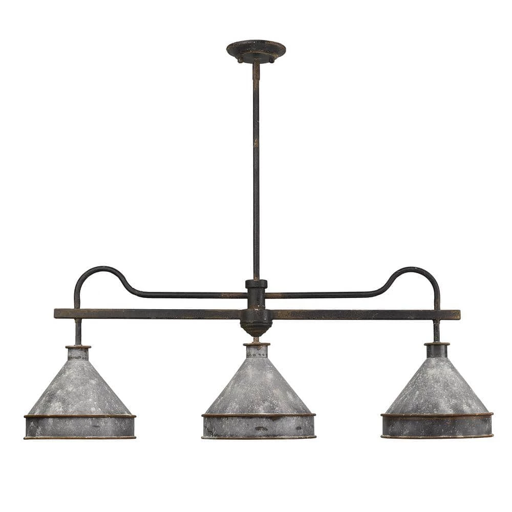 Jasper 3-Light Antique Black Iron Pendant with Galvanized Steel Shade by Golden Lighting 4 Jasper 3-Light Antique Black Iron Pendant with Galvanized Steel Shade by Golden Lighting - Image 2