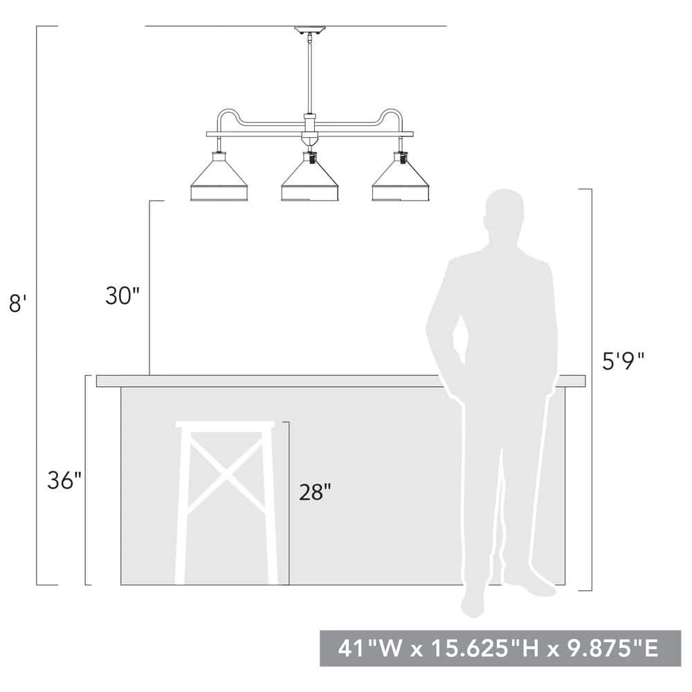 Jasper 3-Light Antique Black Iron Pendant with Galvanized Steel Shade by Golden Lighting 8 Jasper 3-Light Antique Black Iron Pendant with Galvanized Steel Shade by Golden Lighting - Image 6