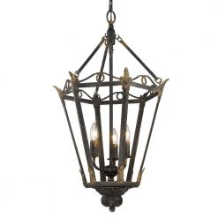 Matilda 3-Light Antique Black Iron Pendant by Golden Lighting