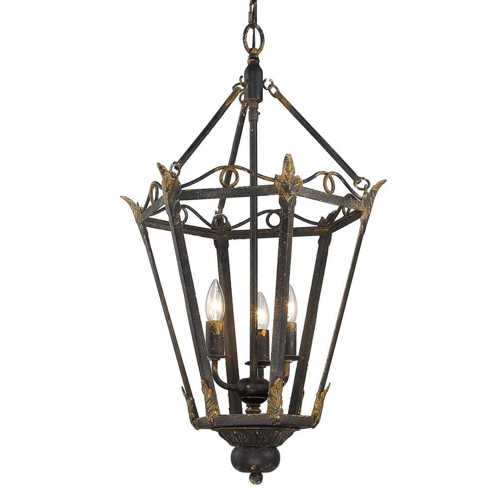 Matilda 3-Light Antique Black Iron Pendant by Golden Lighting 3 Matilda 3-Light Antique Black Iron Pendant by Golden Lighting