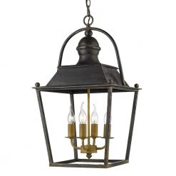 Christoff 4-Light Antique Black Iron Candle-Style Pendant by Golden Lighting