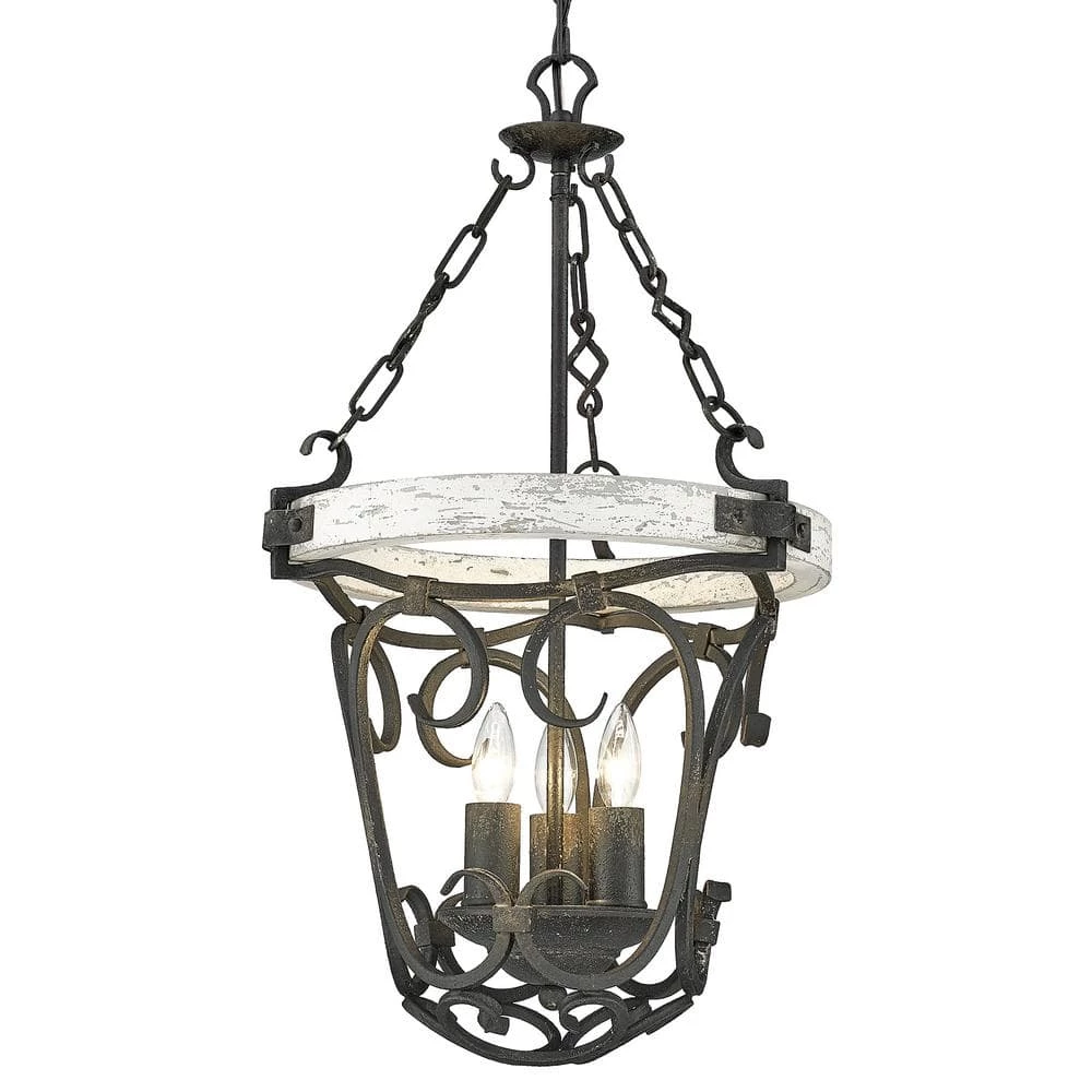Madera 16.5 in. 3-Light Antique Black Iron Basket Chandelier by Golden Lighting 5 Madera 16.5 in. 3-Light Antique Black Iron Basket Chandelier by Golden Lighting - Image 3