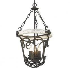 Madera 16.5 in. 3-Light Antique Black Iron Basket Chandelier by Golden Lighting