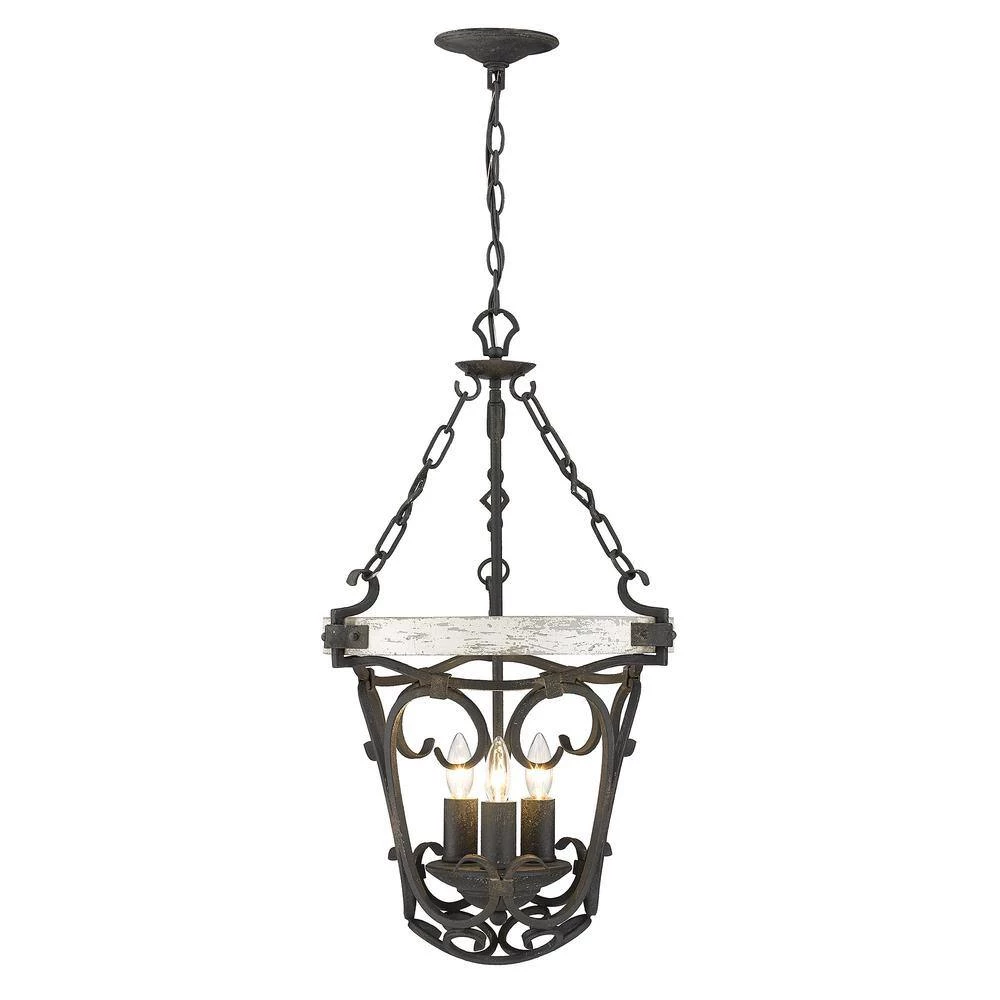Madera 16.5 in. 3-Light Antique Black Iron Basket Chandelier by Golden Lighting 4 Madera 16.5 in. 3-Light Antique Black Iron Basket Chandelier by Golden Lighting - Image 2