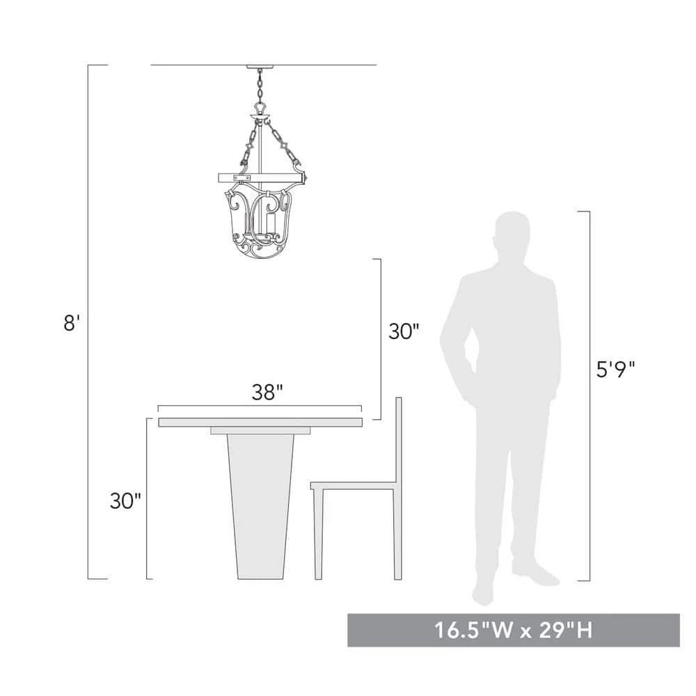 Madera 16.5 in. 3-Light Antique Black Iron Basket Chandelier by Golden Lighting 8 Madera 16.5 in. 3-Light Antique Black Iron Basket Chandelier by Golden Lighting - Image 6