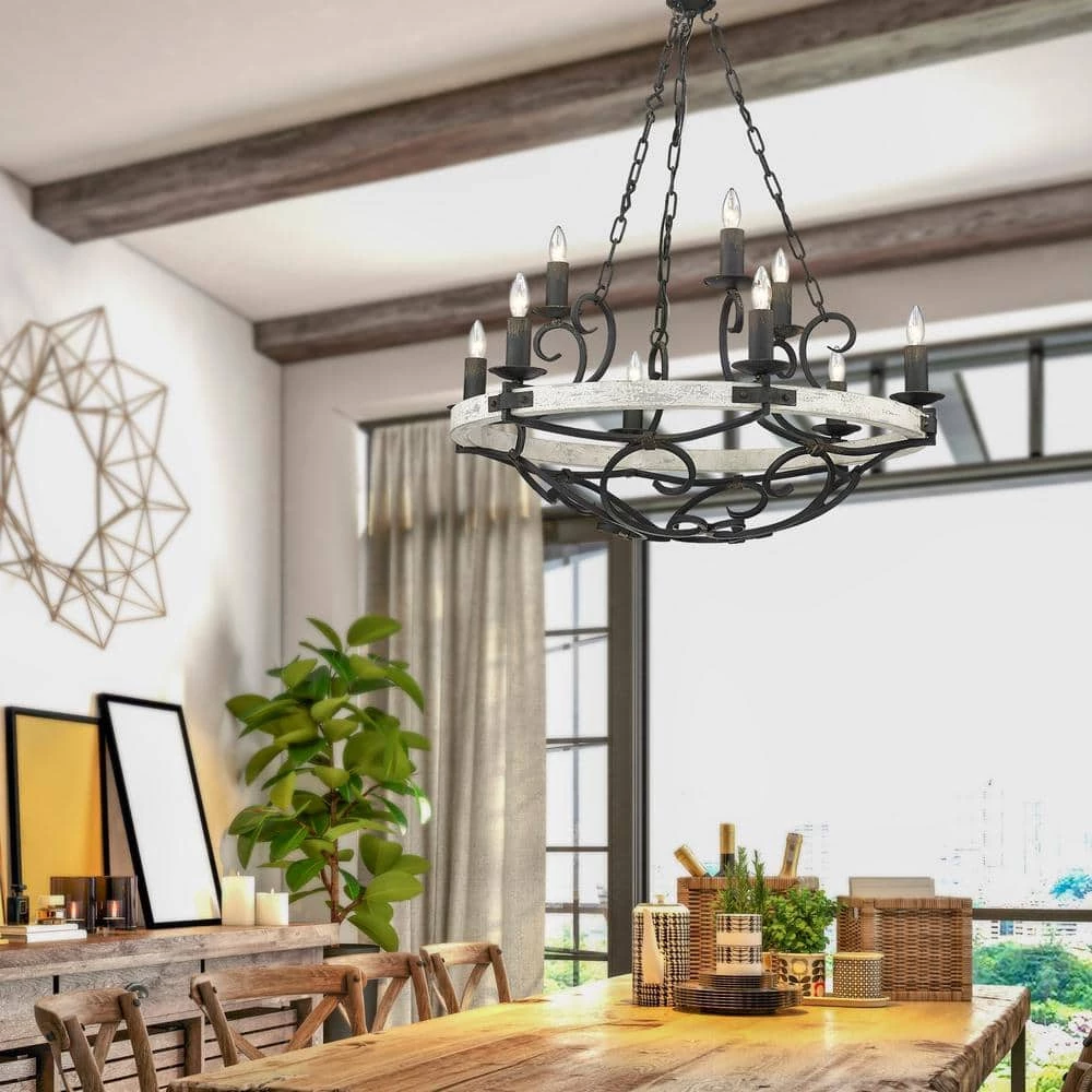 Madera 34.5 in. 9-Light Antique Black Iron Basket Chandelier by Golden Lighting 7 Madera 34.5 in. 9-Light Antique Black Iron Basket Chandelier by Golden Lighting - Image 5